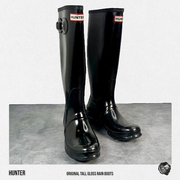 HUNTER ORIGINAL TALL RAIN BOOTS IN GLOSS BLACK WOMEN’S SHOE SIZE EU 36 BOOTS - Picture 4 of 16